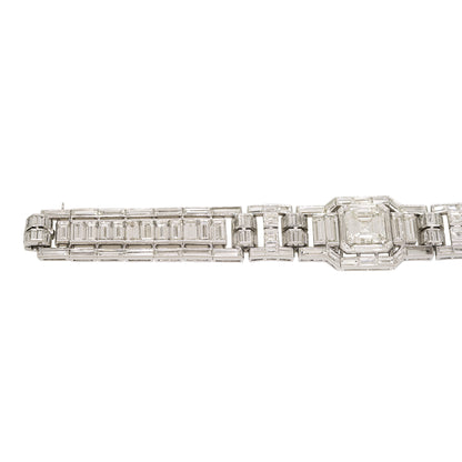 GIA Platinum Natural Emerald Cut & Multi-Shape Diamond Art-Deco Style Bracelet
