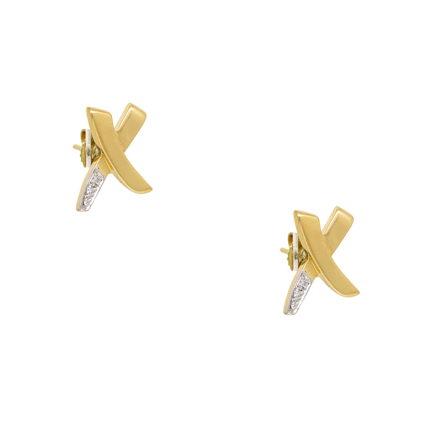 Tiffany & Co 18k Yellow Gold Natural Diamond Tip Paloma Picasso Graffiti "X" Earrings