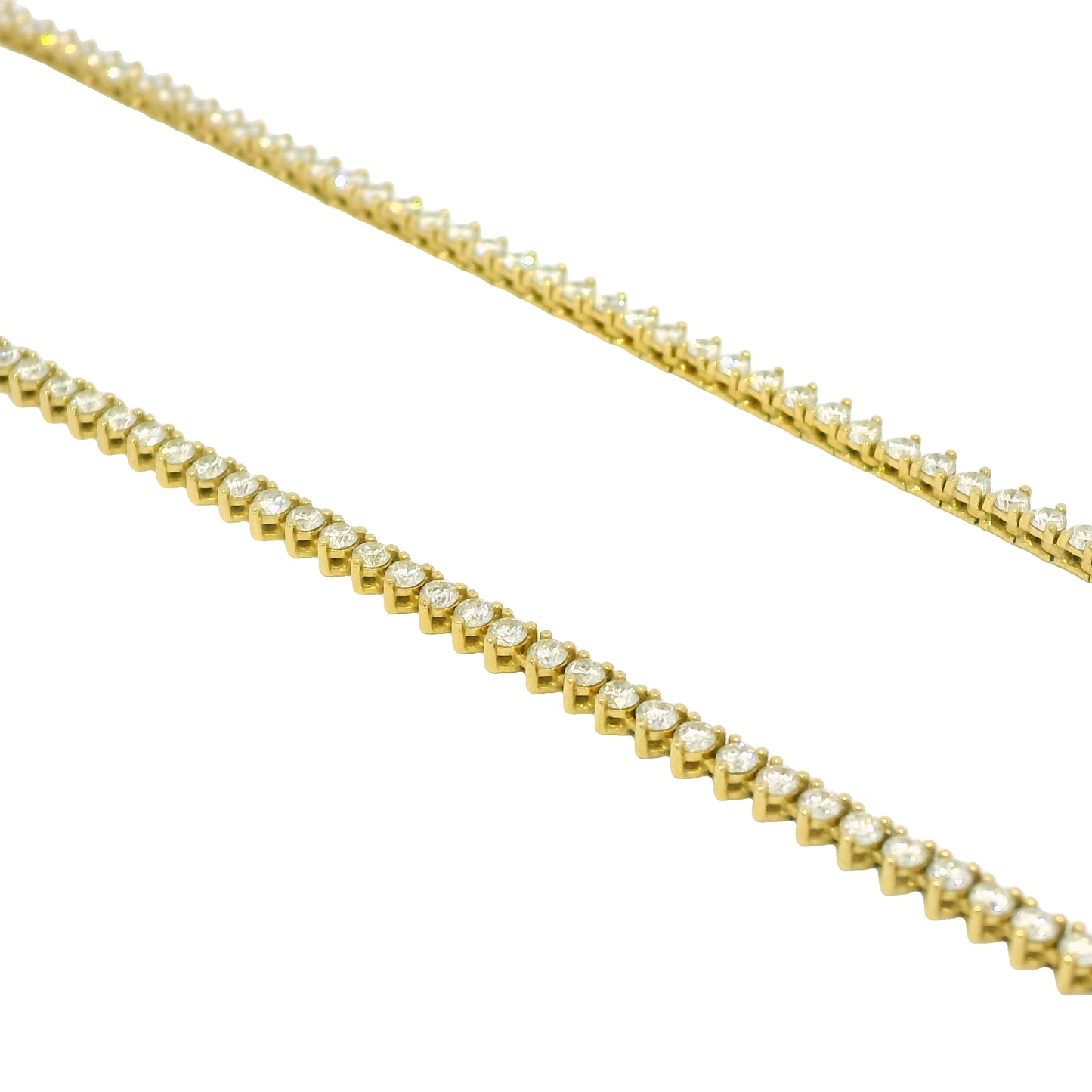 14k Yellow Gold Natural 4.79 Carat Diamond 3-Prong Tennis Necklace