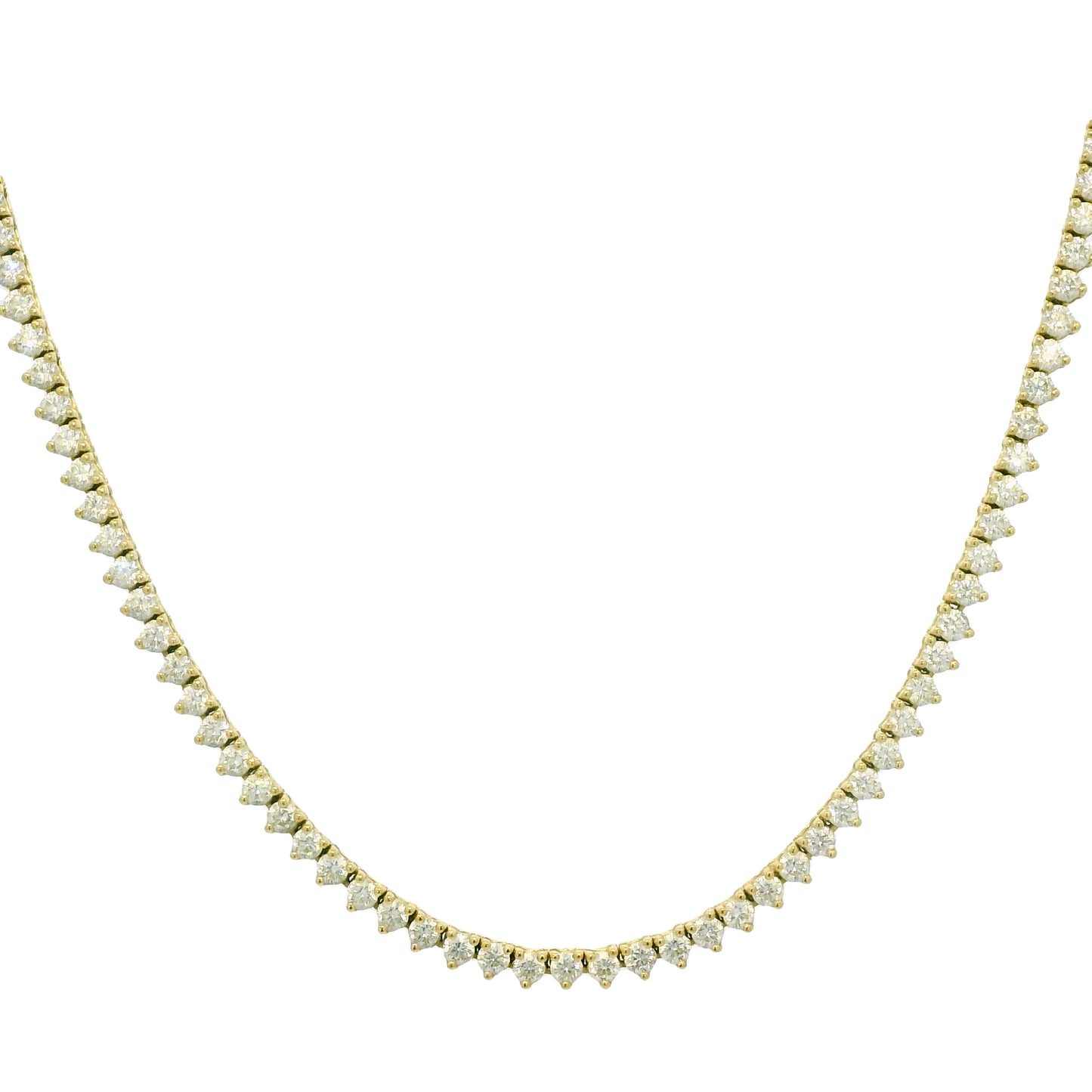14k Yellow Gold Natural 4.79 Carat Diamond 3-Prong Tennis Necklace