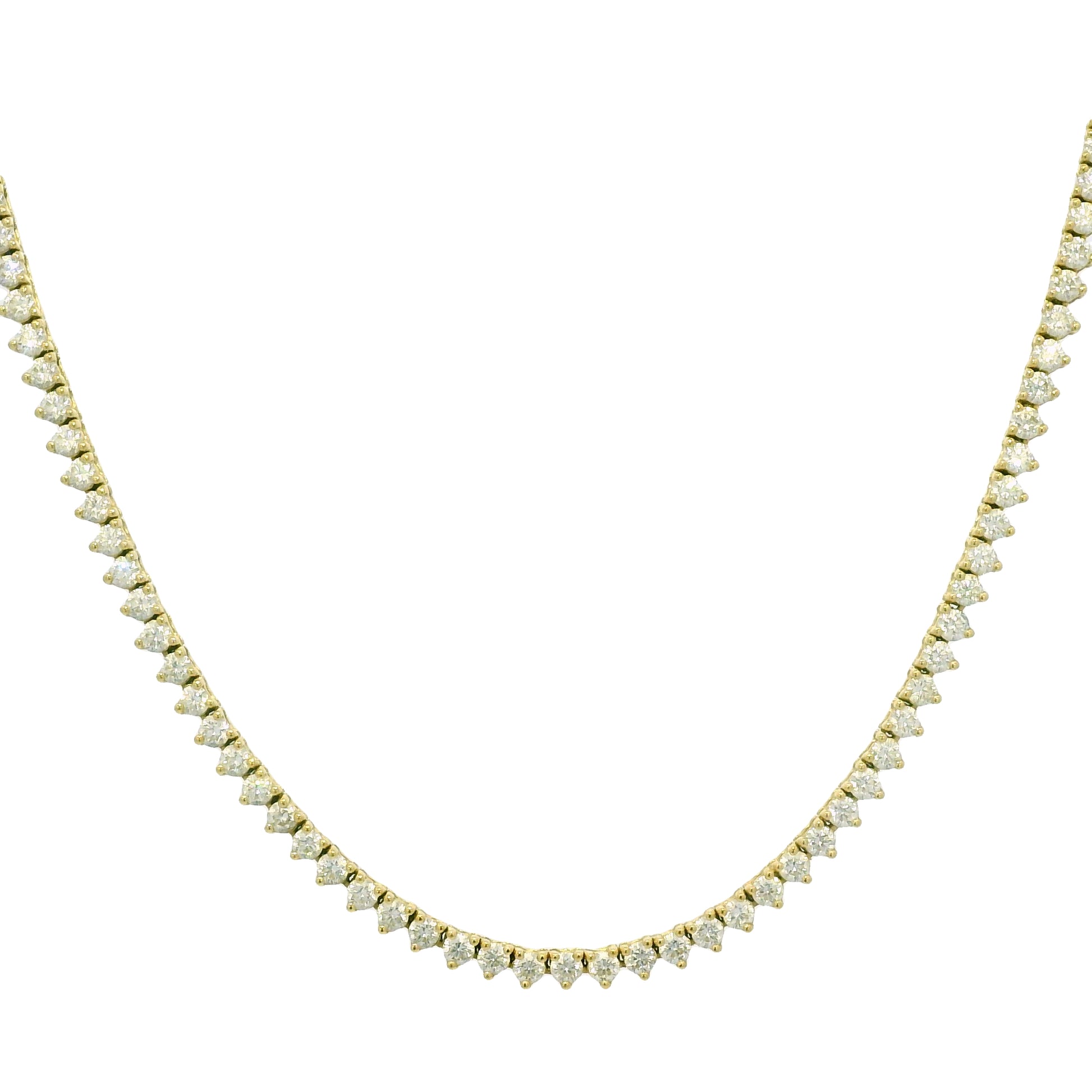 14k Yellow Gold Natural 4.79 Carat Diamond 3-Prong Tennis Necklace