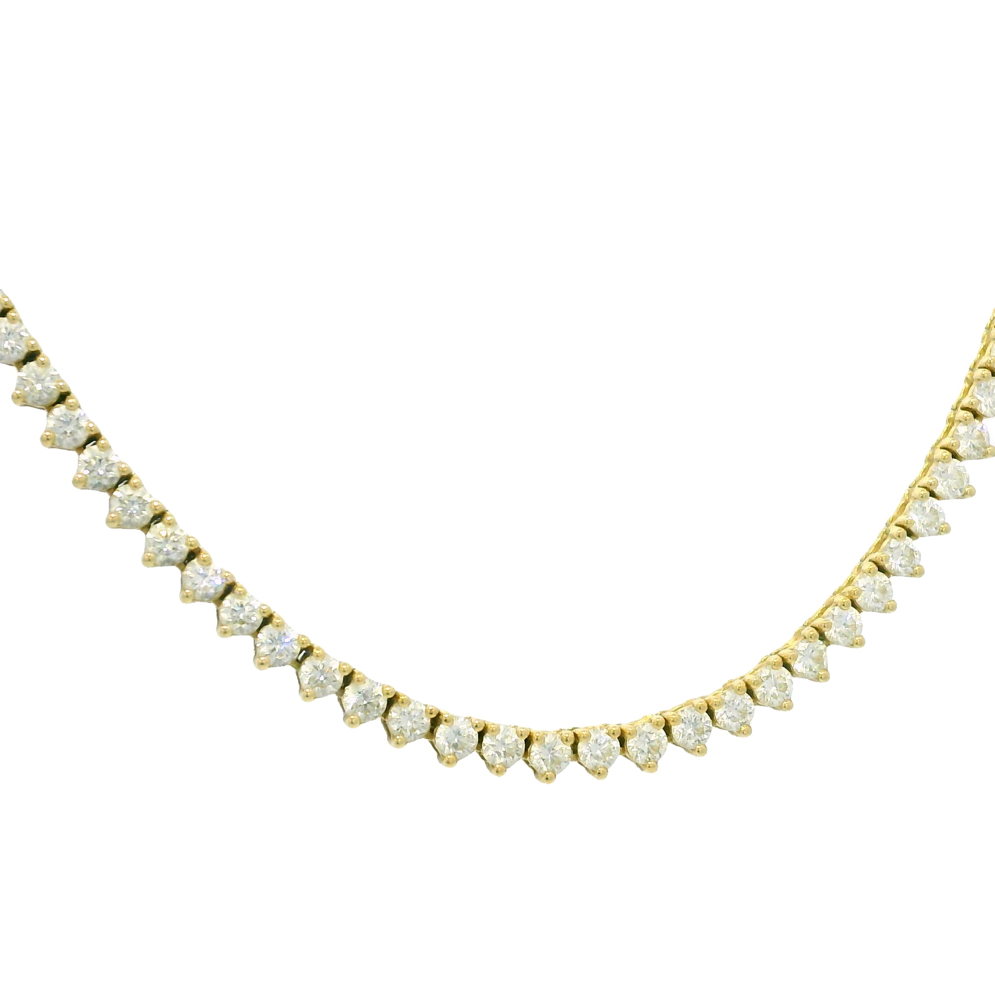 14k Yellow Gold Natural 4.79 Carat Diamond 3-Prong Tennis Necklace