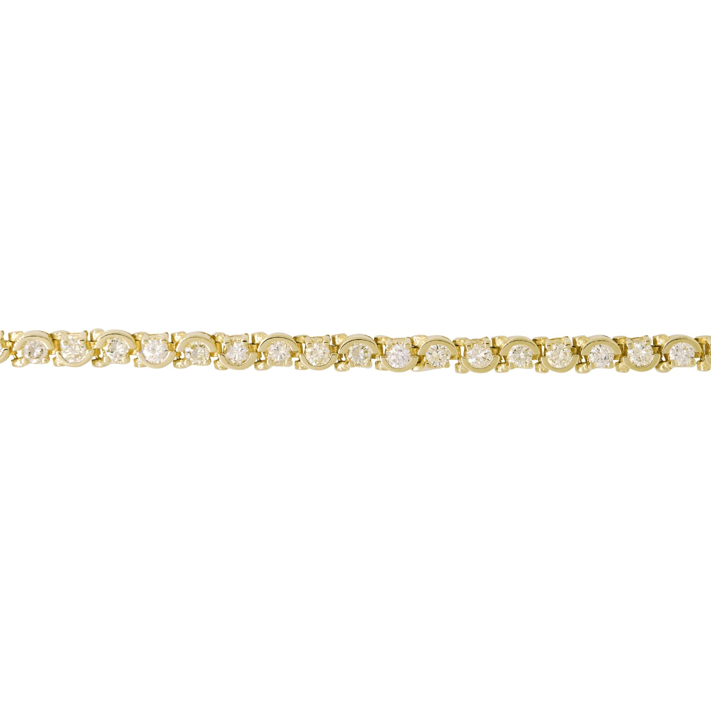 14k Yellow Gold Natural 3.0 Carat Round Brilliant Diamond Half Bezel-Set Tennis Bracelet