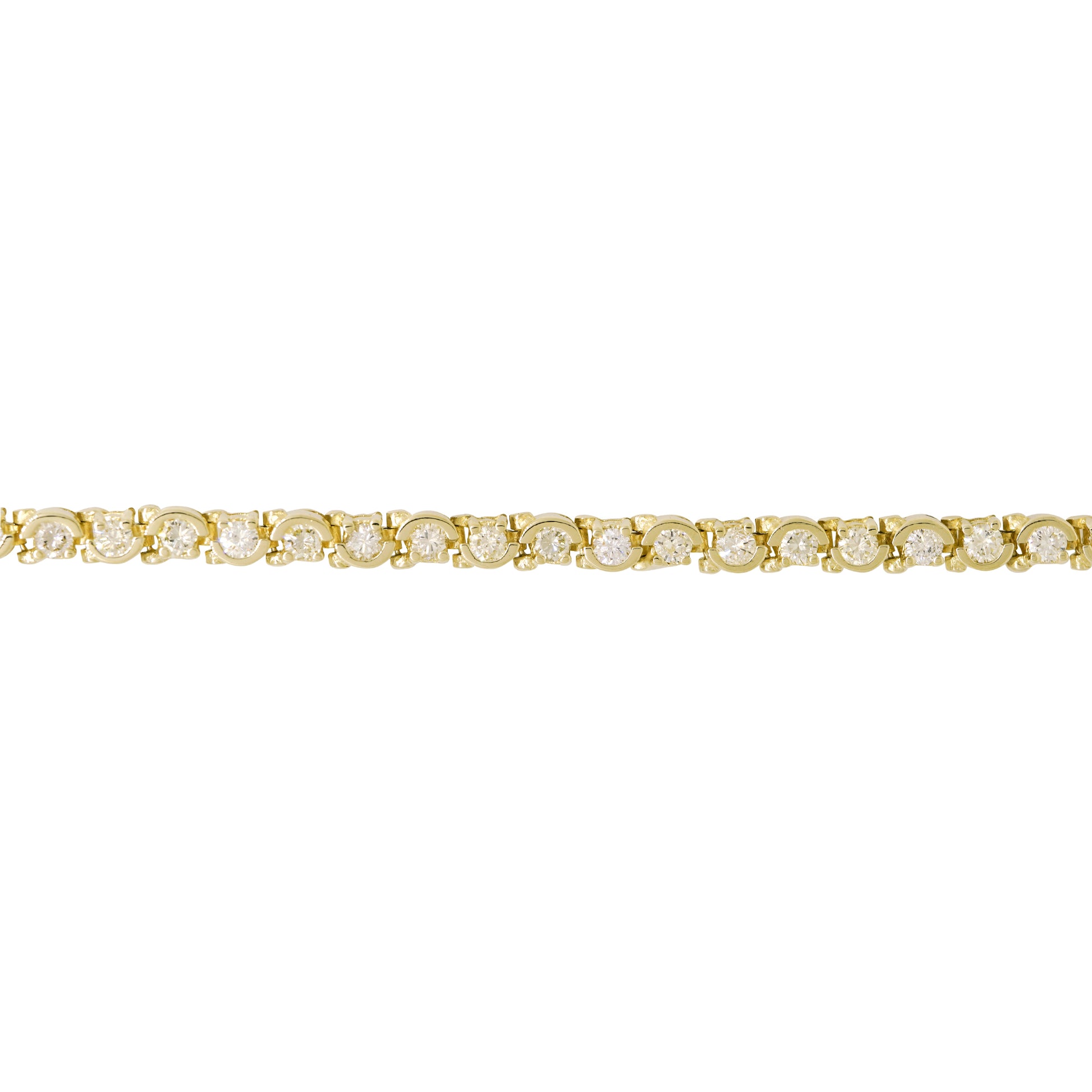 14k Yellow Gold Natural 3.0 Carat Round Brilliant Diamond Half Bezel-Set Tennis Bracelet