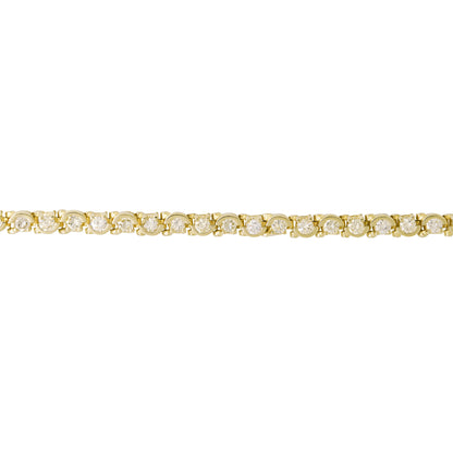 14k Yellow Gold Natural 3.0 Carat Round Brilliant Diamond Half Bezel-Set Tennis Bracelet