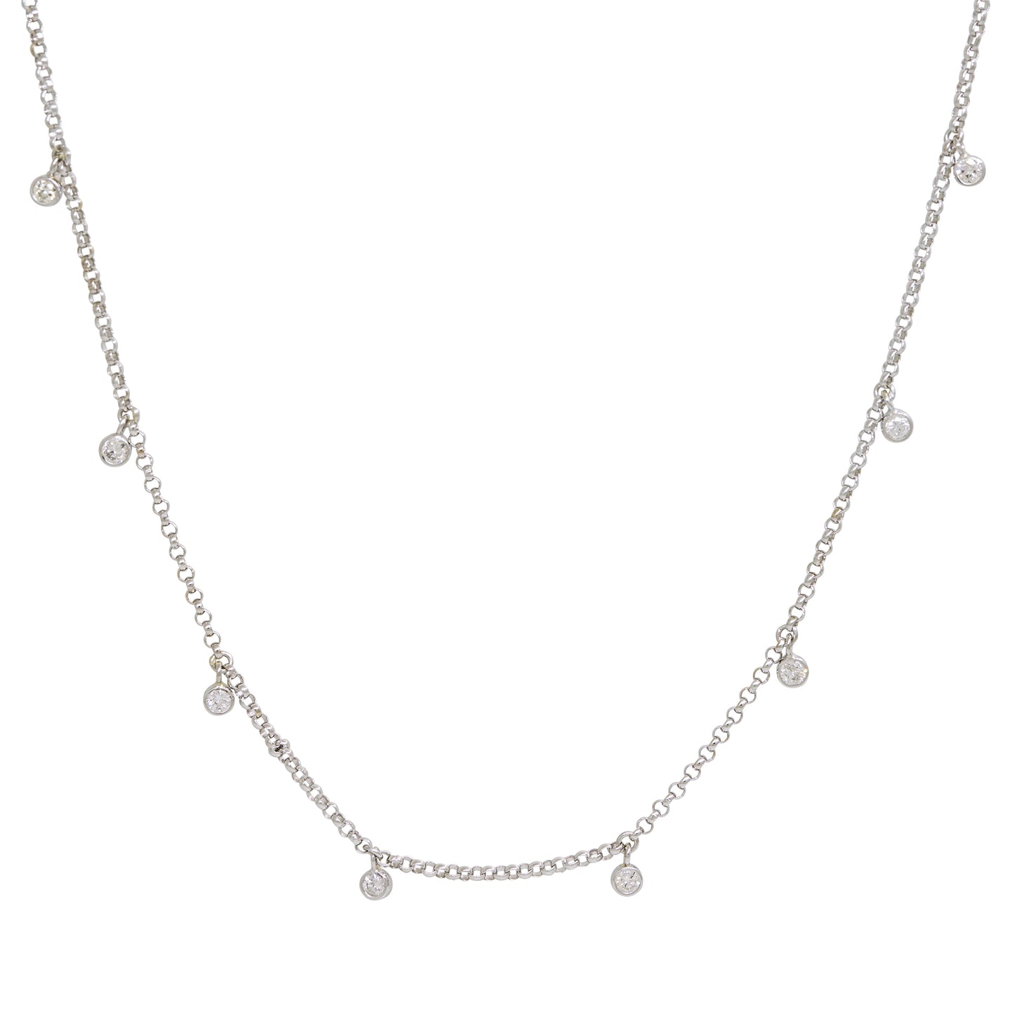 14k White Gold Natural 0.30 Carat Bezel Set Diamond Station Necklace