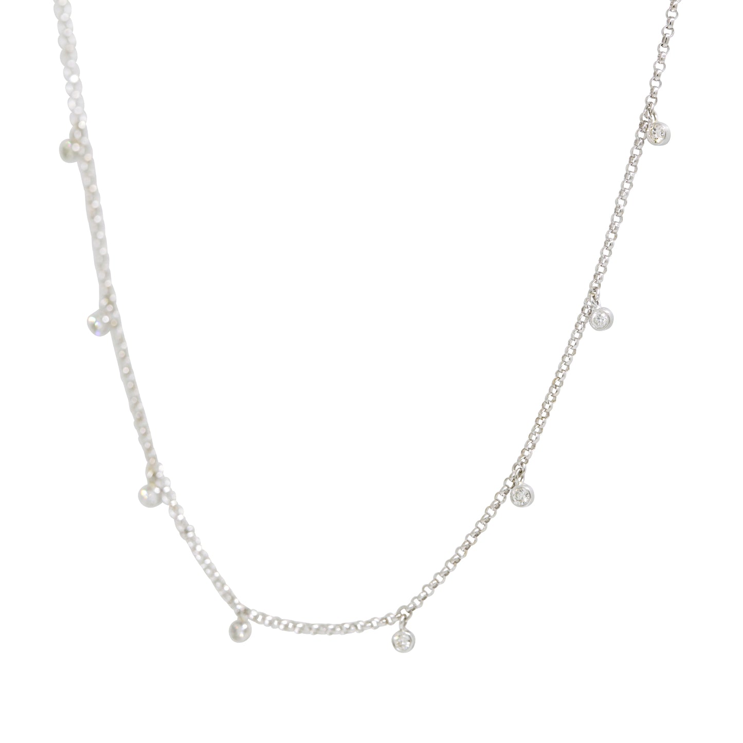 14k White Gold Natural 0.30 Carat Bezel Set Diamond Station Necklace