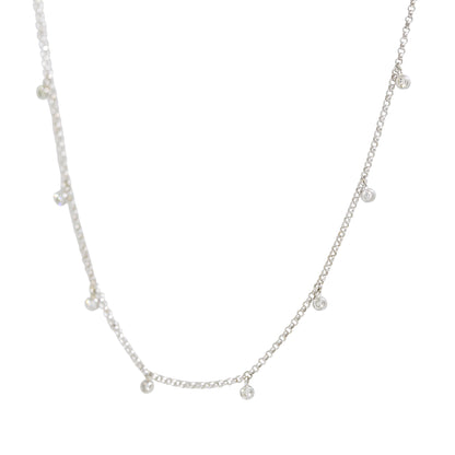 14k White Gold Natural 0.30 Carat Bezel Set Diamond Station Necklace