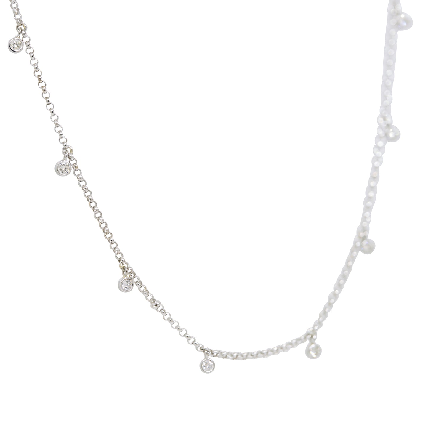 14k White Gold Natural 0.30 Carat Bezel Set Diamond Station Necklace