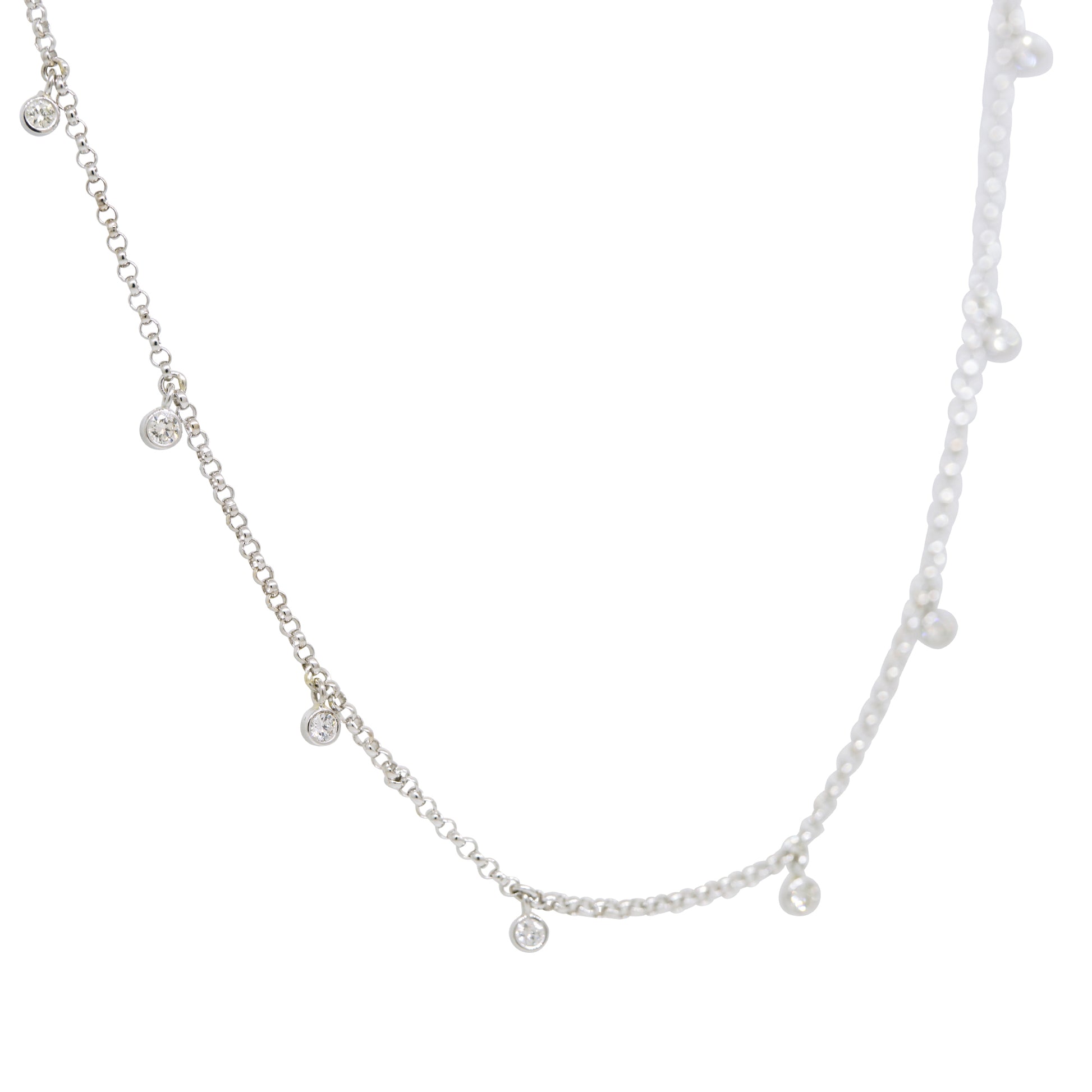 14k White Gold Natural 0.30 Carat Bezel Set Diamond Station Necklace