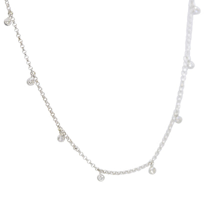 14k White Gold Natural 0.30 Carat Bezel Set Diamond Station Necklace