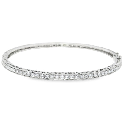 18k White Gold Natural 1.45 Carat Diamond Bangle Bracelet