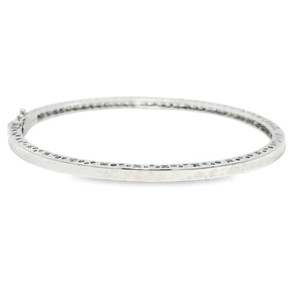 18k White Gold Natural 1.45 Carat Diamond Bangle Bracelet