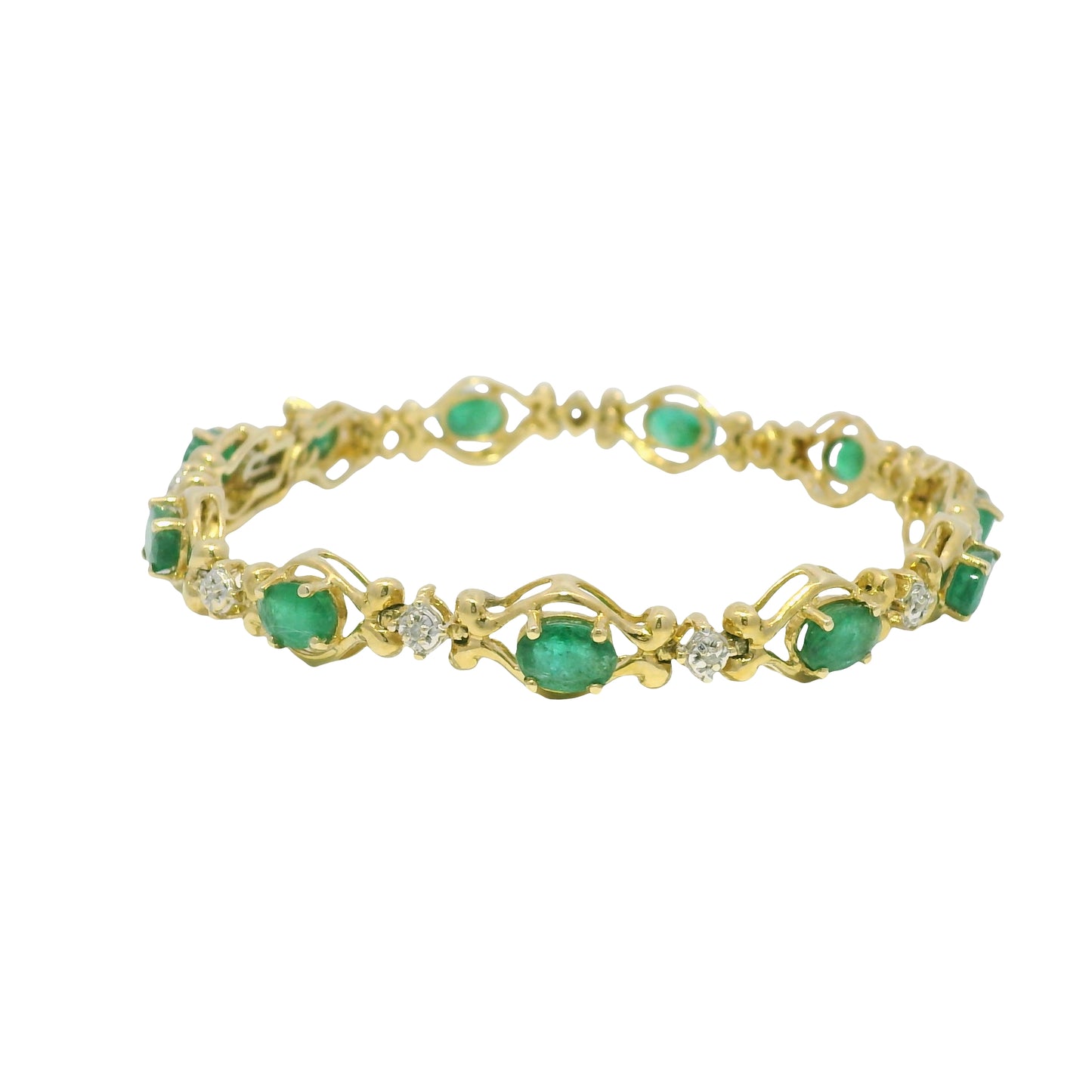 14k Yellow Gold Oval Emerald & Diamond Bracelet