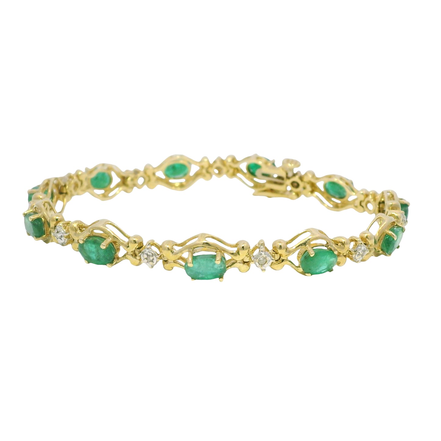 14k Yellow Gold Oval Emerald & Diamond Bracelet
