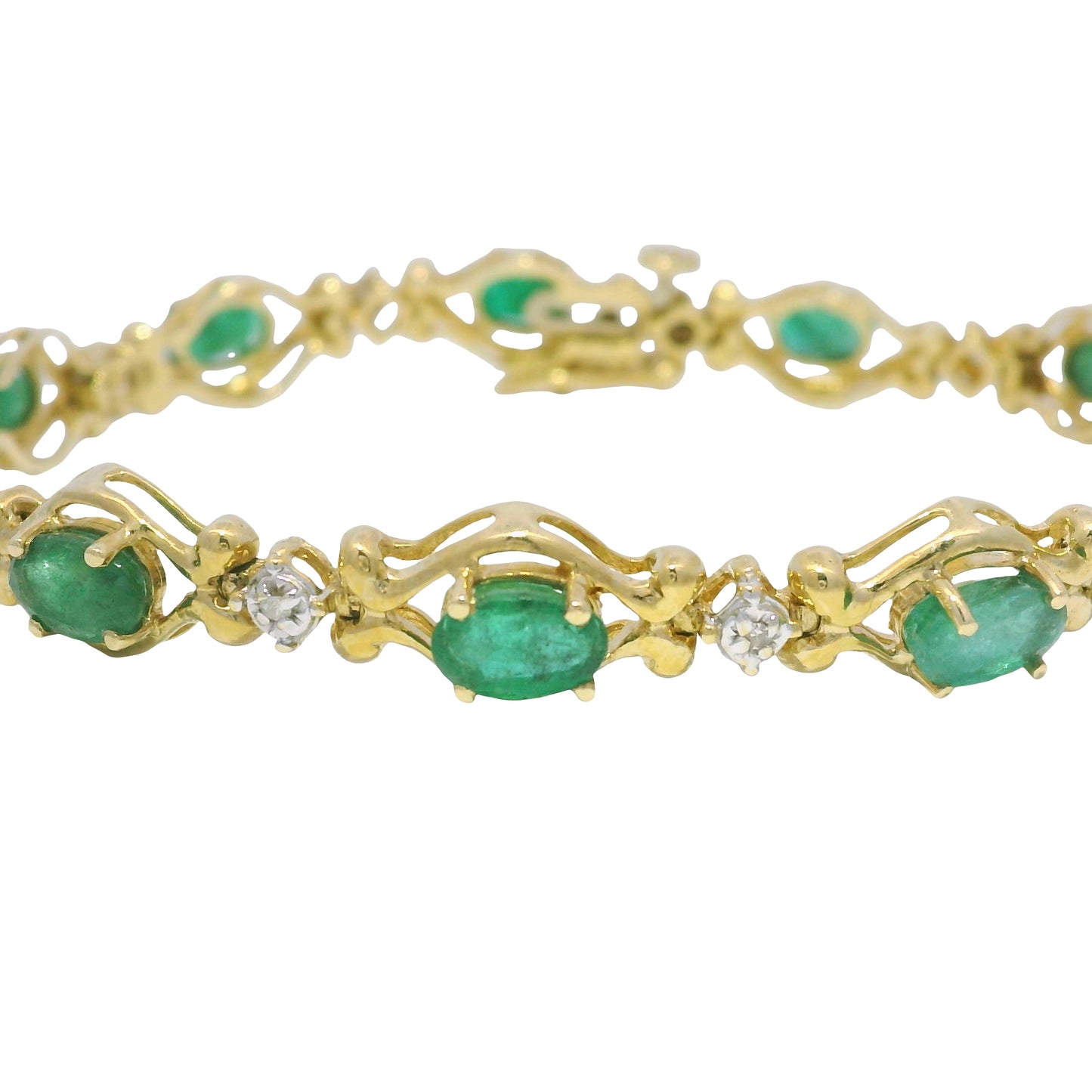 14k Yellow Gold Oval Emerald & Diamond Bracelet