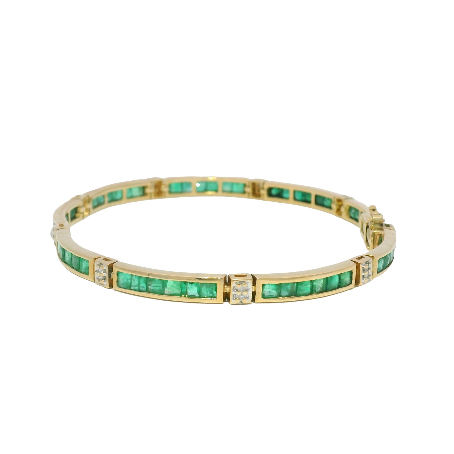 14k Yellow Gold Emerald Channel Set Station Bracelet