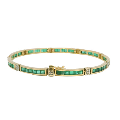 14k Yellow Gold Emerald Channel Set Station Bracelet