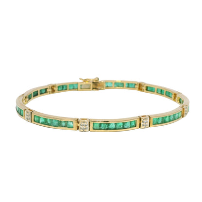 14k Yellow Gold Emerald Channel Set Station Bracelet