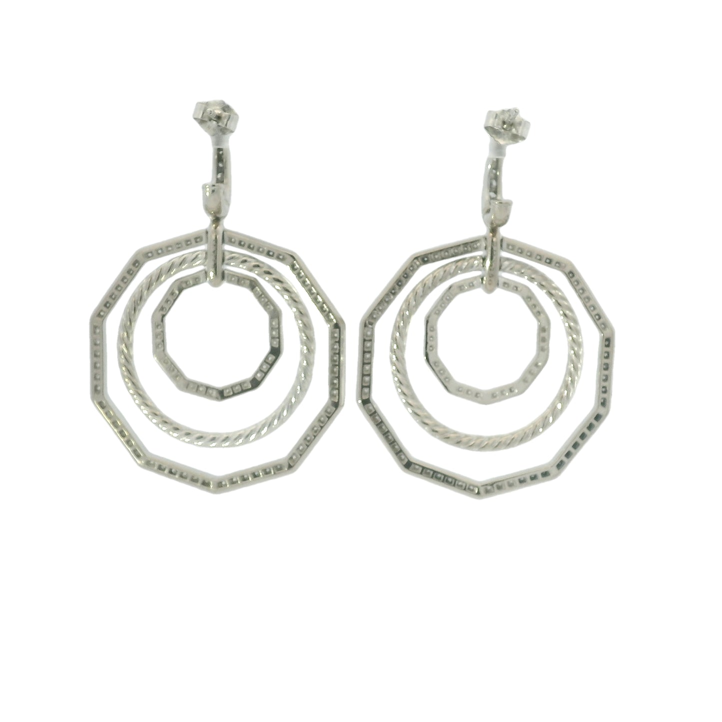 David Yurman 18k White Gold Natural 2.89 Carat Diamond Stax Multi-Hoop Earrings