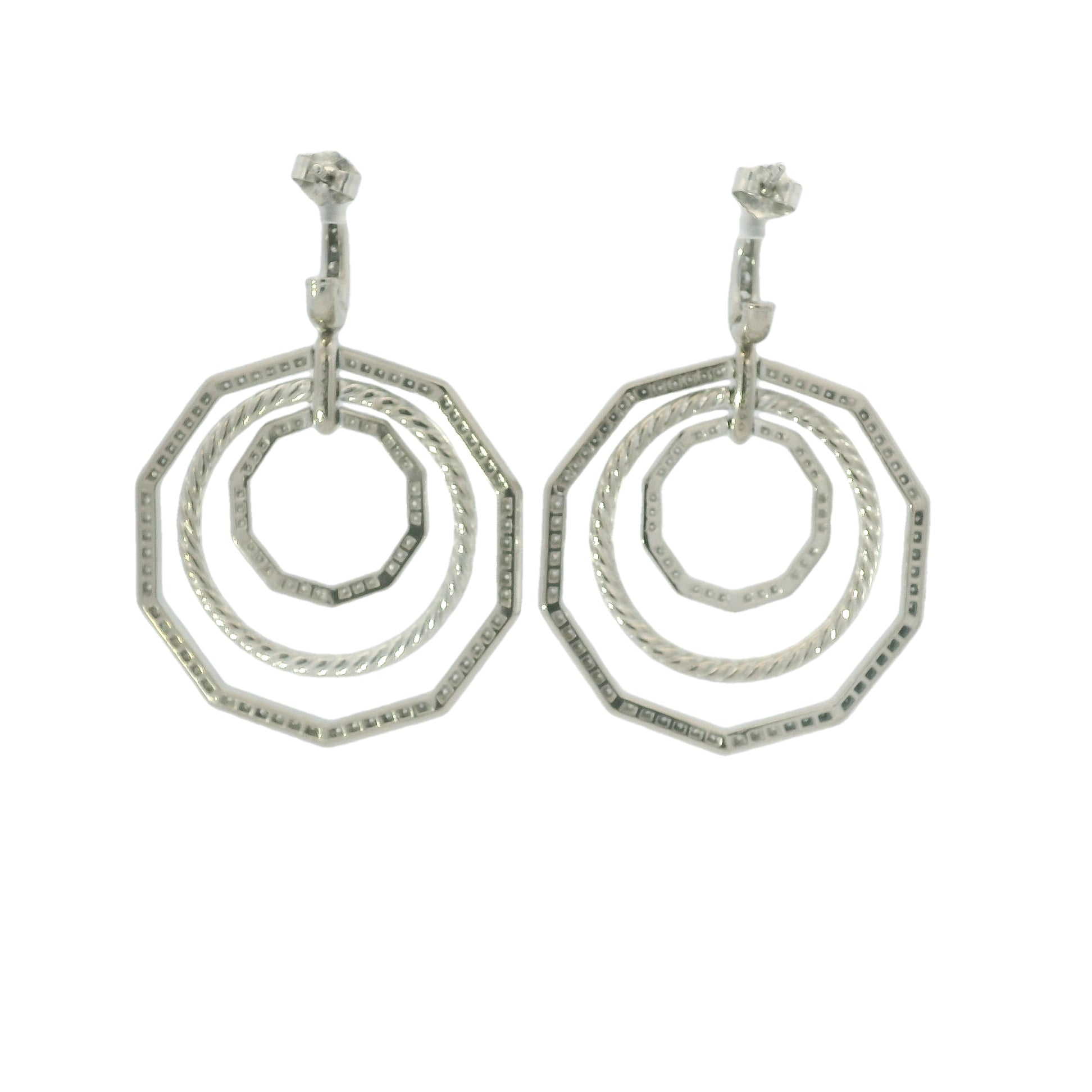 David Yurman 18k White Gold Natural 2.89 Carat Diamond Stax Multi-Hoop Earrings