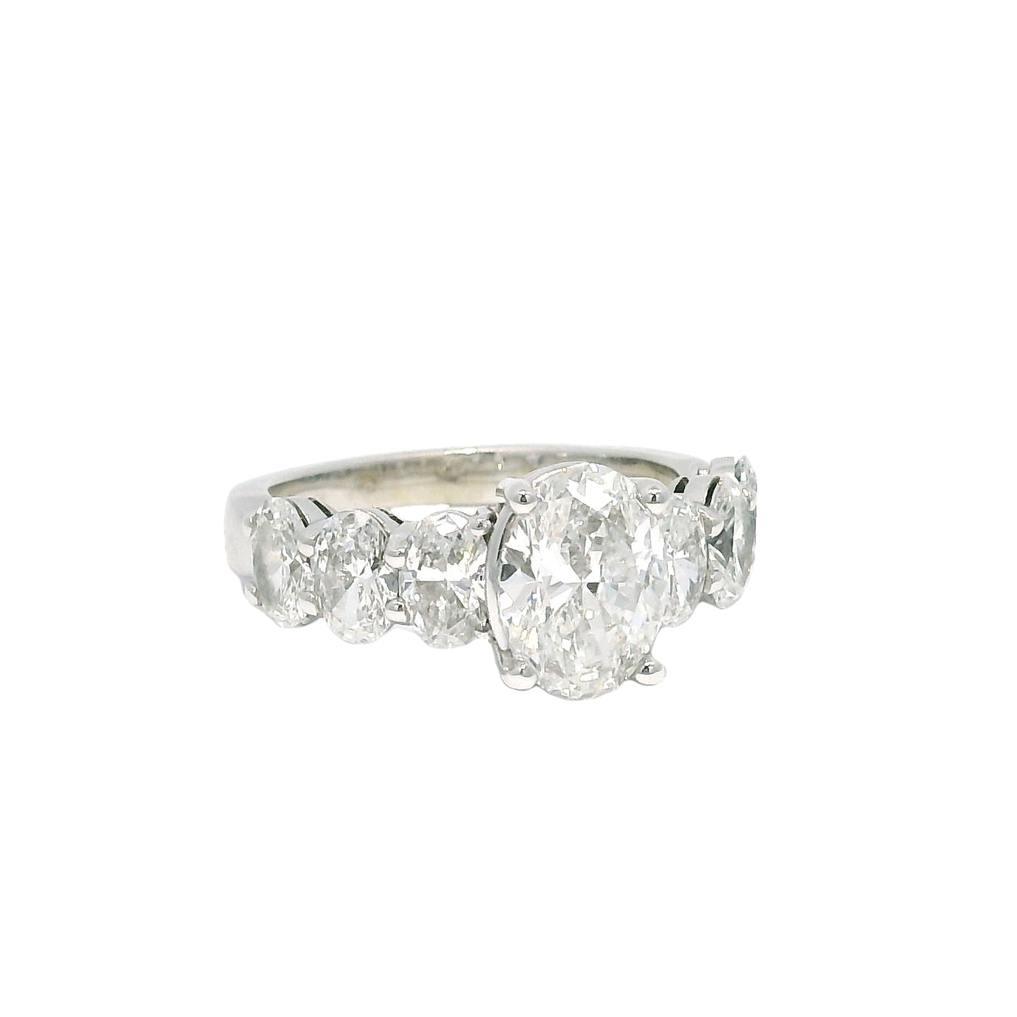 GIA 18k White Gold Natural 1.52 Carat Oval Cut Diamond, 7 Stone Engagement Ring