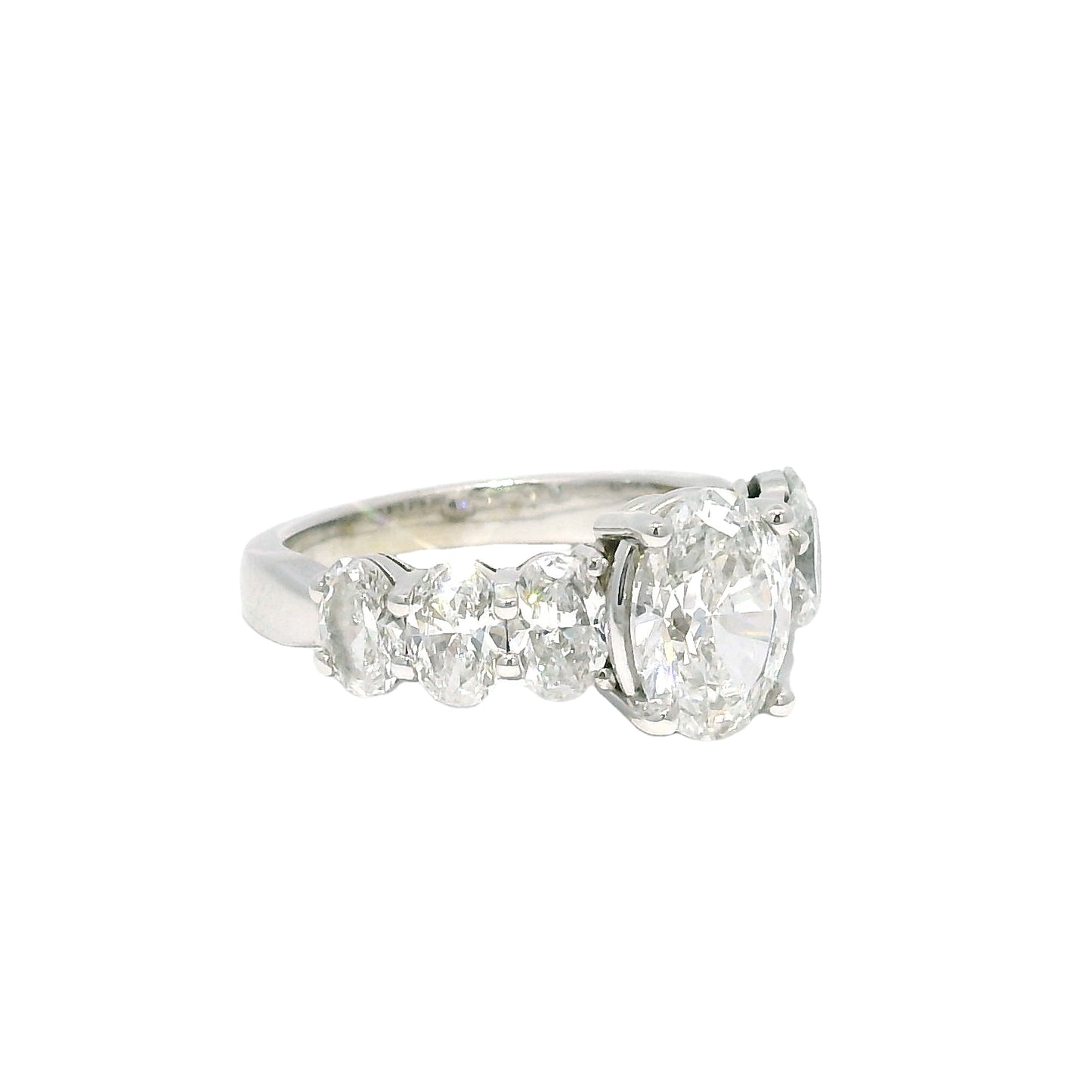 GIA 18k White Gold Natural 1.52 Carat Oval Cut Diamond, 7 Stone Engagement Ring