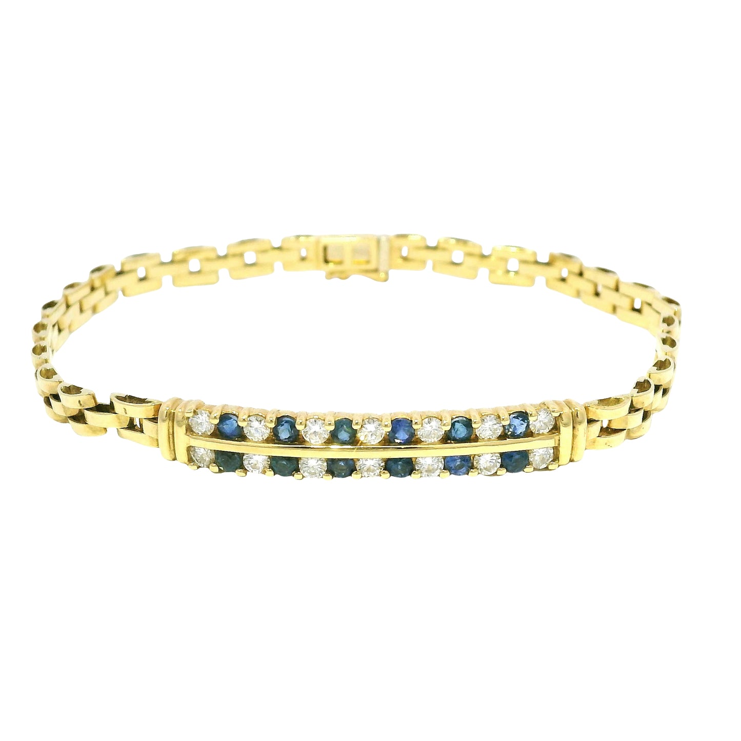 18k Yellow Gold Sapphire & Diamond Cuban Link Style Bracelet