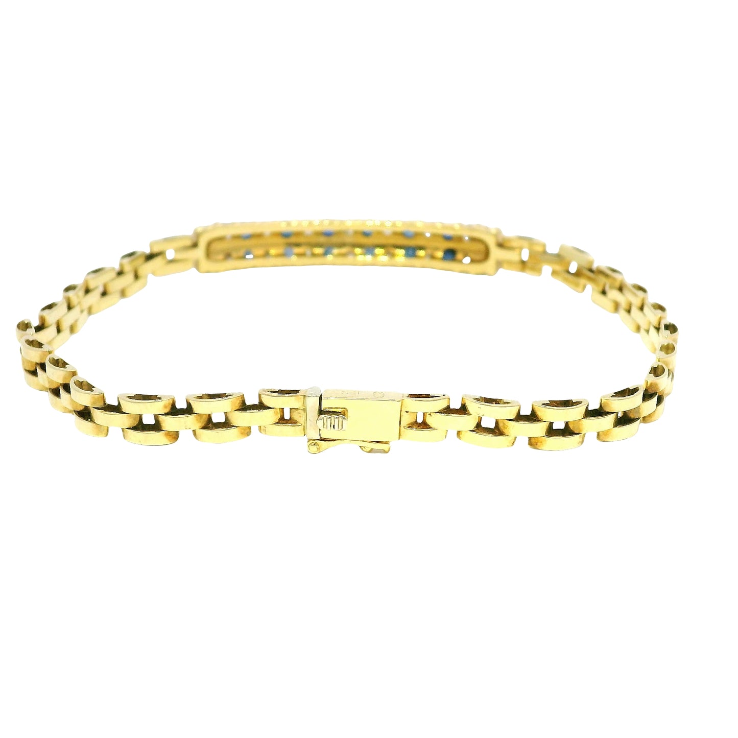 18k Yellow Gold Sapphire & Diamond Cuban Link Style Bracelet