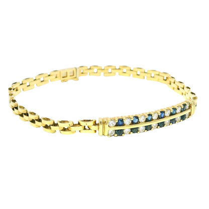 18k Yellow Gold Sapphire & Diamond Cuban Link Style Bracelet