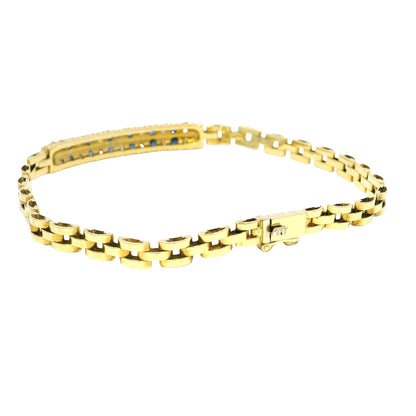 18k Yellow Gold Sapphire & Diamond Cuban Link Style Bracelet