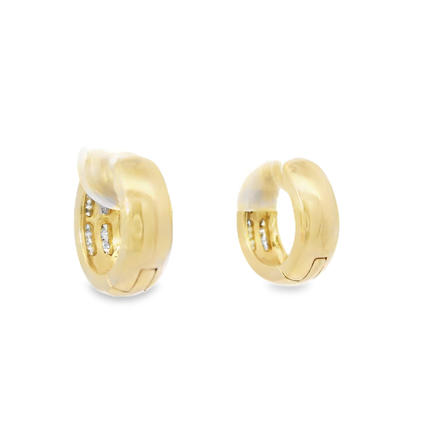 14k Yellow Gold Natural 0.15 Carat Diamond 2-Row Huggie Earrings