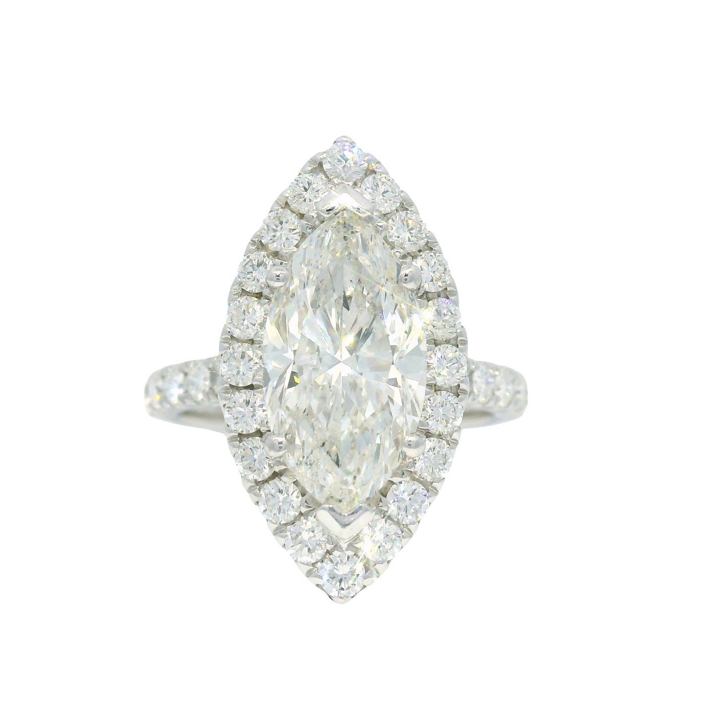 18k White Gold Natural 3.39 Carat Marquise Cut Diamond Halo Engagement Ring
