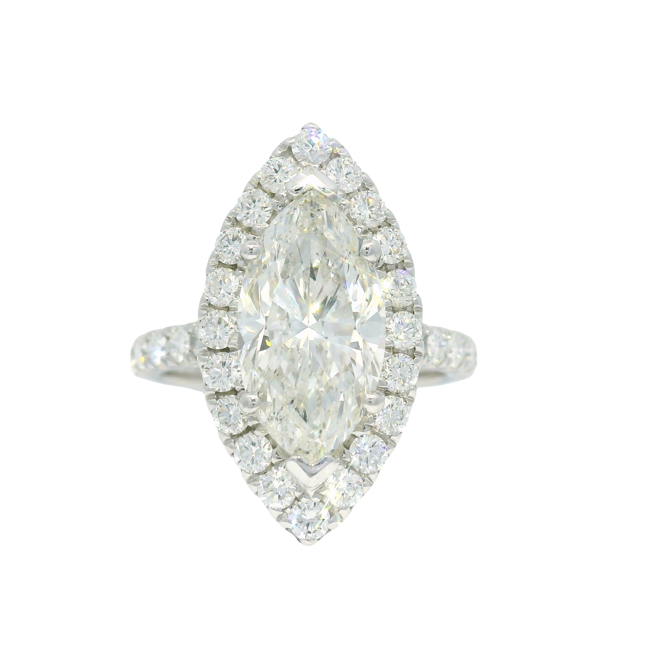 18k White Gold Natural 3.39 Carat Marquise Cut Diamond Halo Engagement Ring