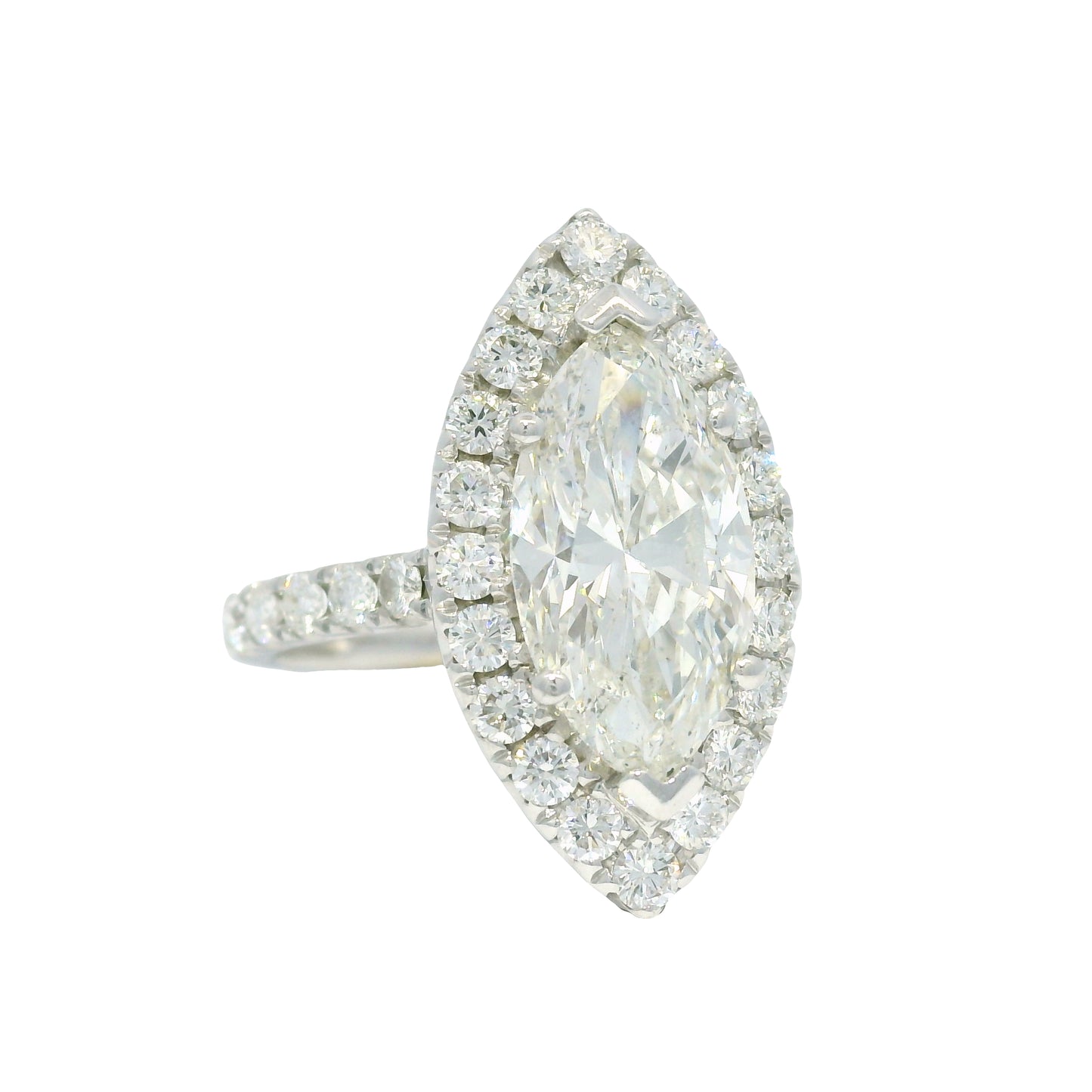 18k White Gold Natural 3.39 Carat Marquise Cut Diamond Halo Engagement Ring