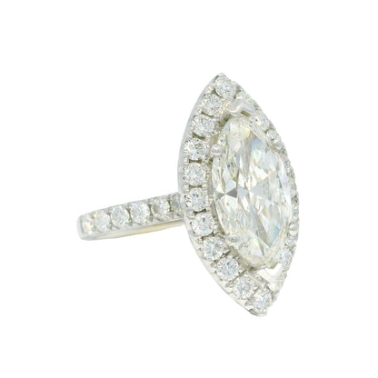 18k White Gold Natural 3.39 Carat Marquise Cut Diamond Halo Engagement Ring