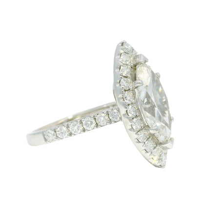 18k White Gold Natural 3.39 Carat Marquise Cut Diamond Halo Engagement Ring