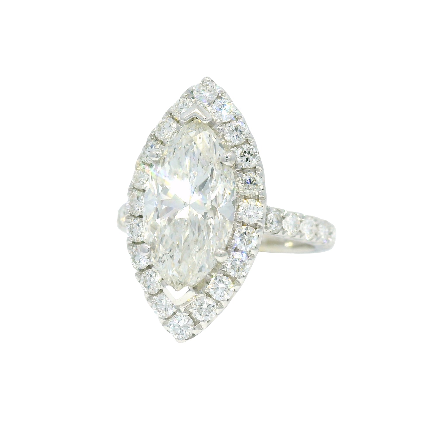 18k White Gold Natural 3.39 Carat Marquise Cut Diamond Halo Engagement Ring