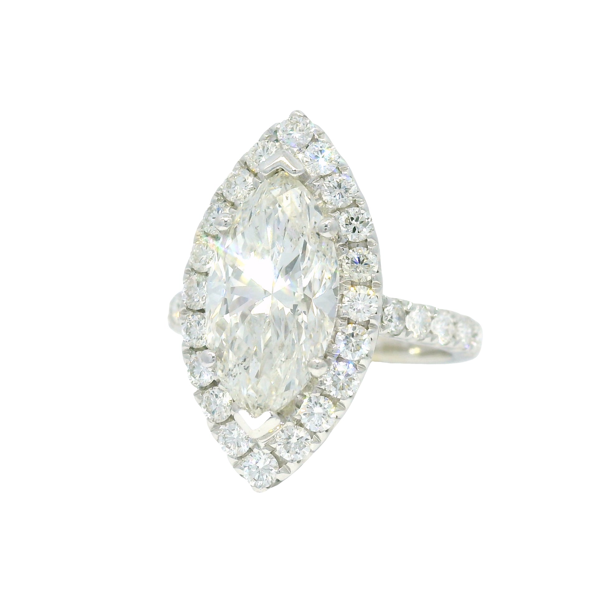 18k White Gold Natural 3.39 Carat Marquise Cut Diamond Halo Engagement Ring