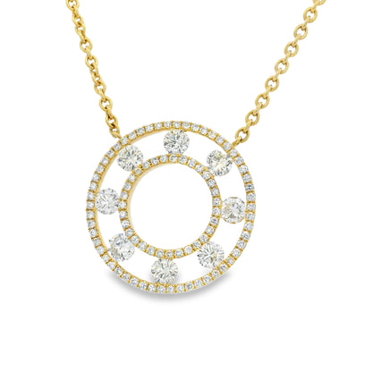18k Yellow Gold Natural 3.50 Carat Diamond Open Circle Necklace