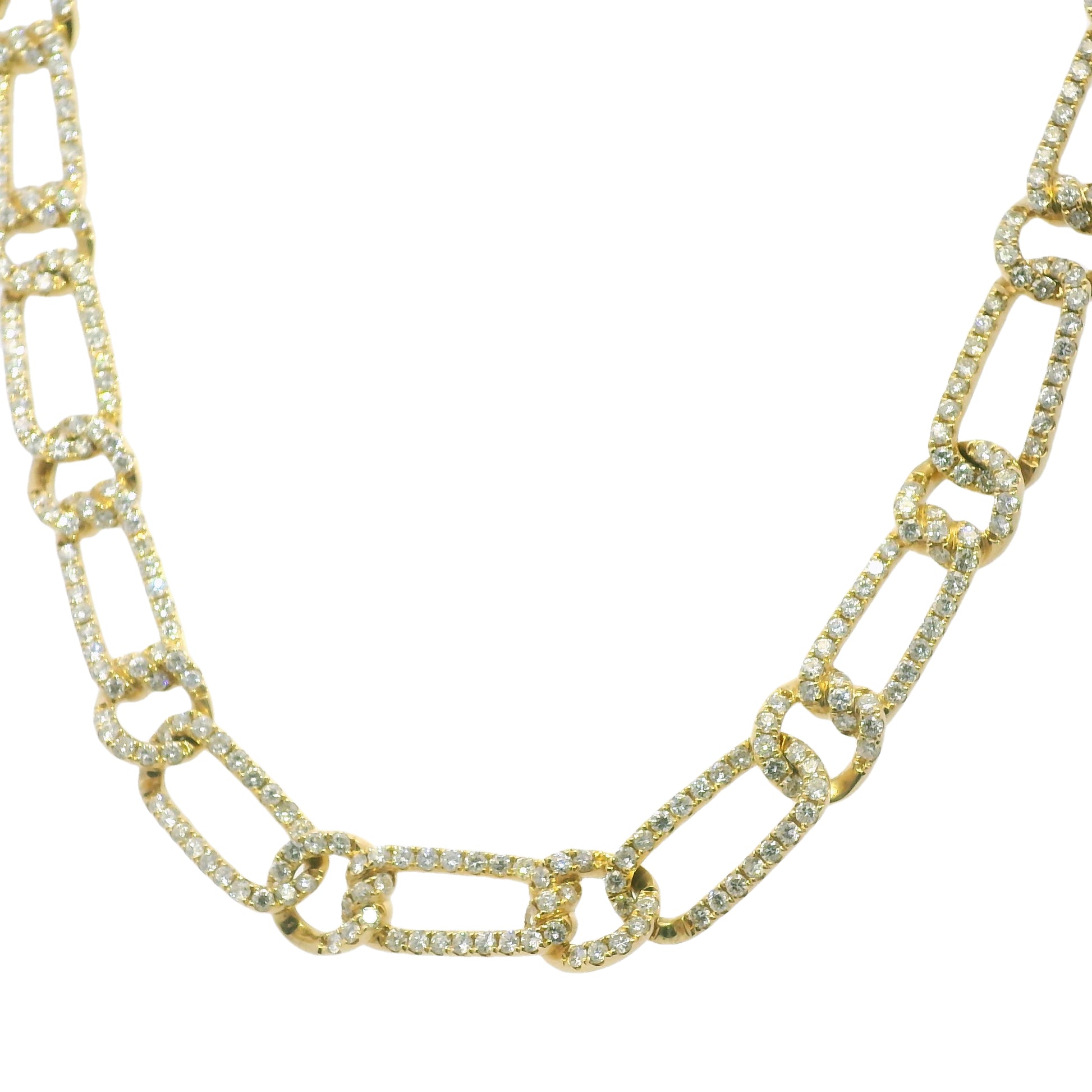 18k Yellow Gold Natural 10.9 Carat Diamond Pave Interlocking Link Necklace