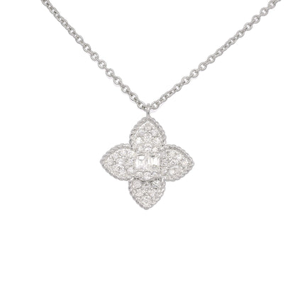 18k White Gold Natural 0.45 Carat Diamond Pave Flower Necklace
