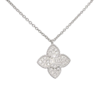 18k White Gold Natural 0.45 Carat Diamond Pave Flower Necklace