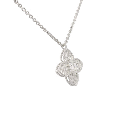 18k White Gold Natural 0.45 Carat Diamond Pave Flower Necklace