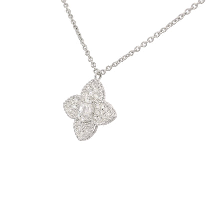 18k White Gold Natural 0.45 Carat Diamond Pave Flower Necklace