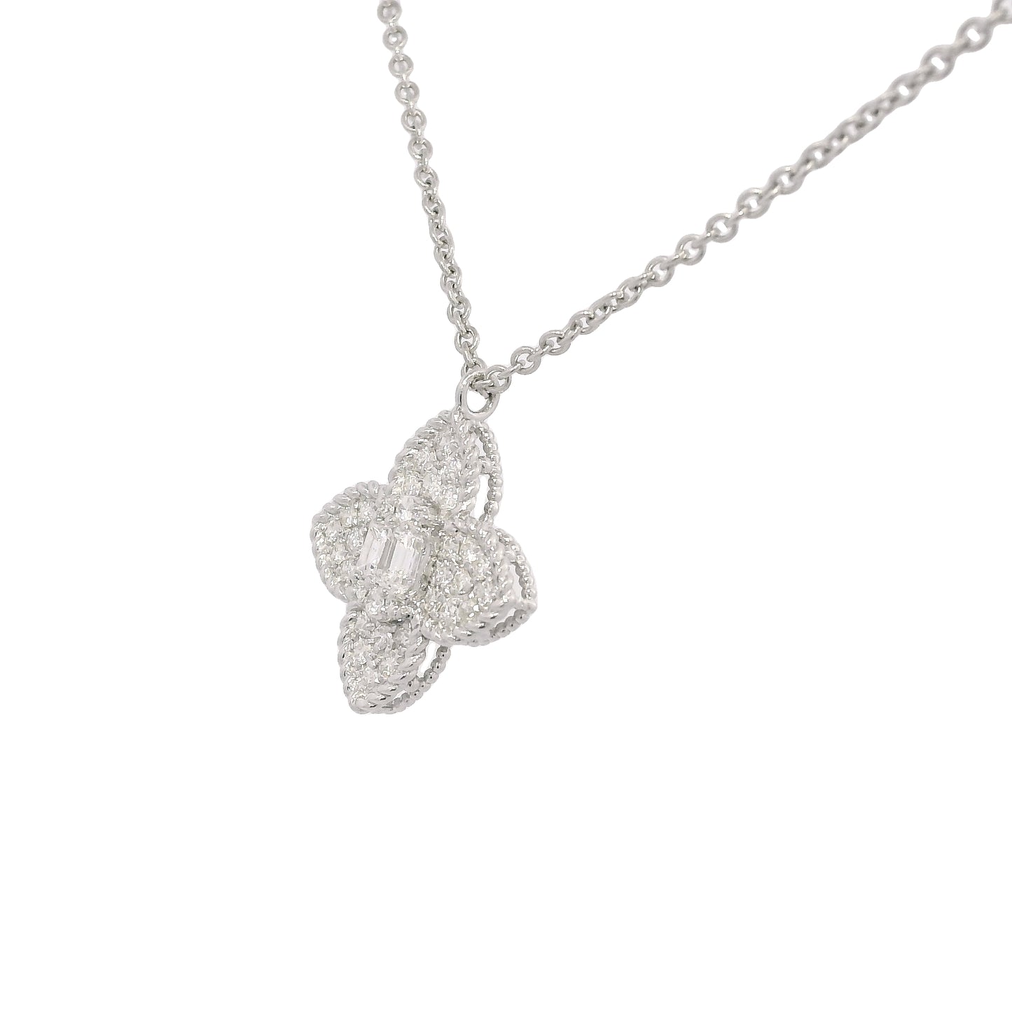 18k White Gold Natural 0.45 Carat Diamond Pave Flower Necklace