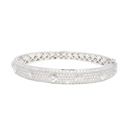 18k White Gold Natural 3.31 Carat Bezel Set Diamond Pave Bangle