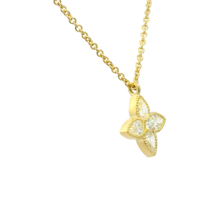 18k Yellow Gold Natural 1.20 Carat Diamond 4 Leaf Flower Pendant Necklace