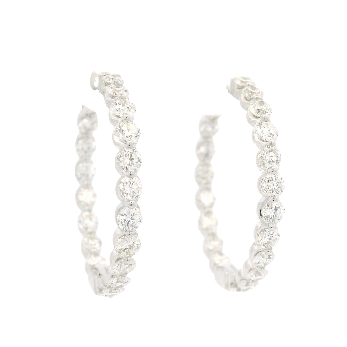 18k White Gold Natural 3.5 Carat Diamond Inside-Out Hoop Earrings