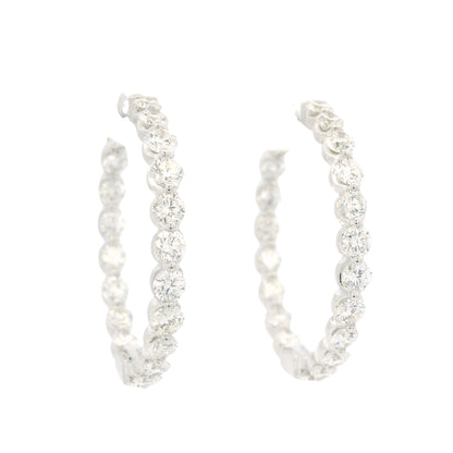 18k White Gold Natural 3.5 Carat Diamond Inside-Out Hoop Earrings